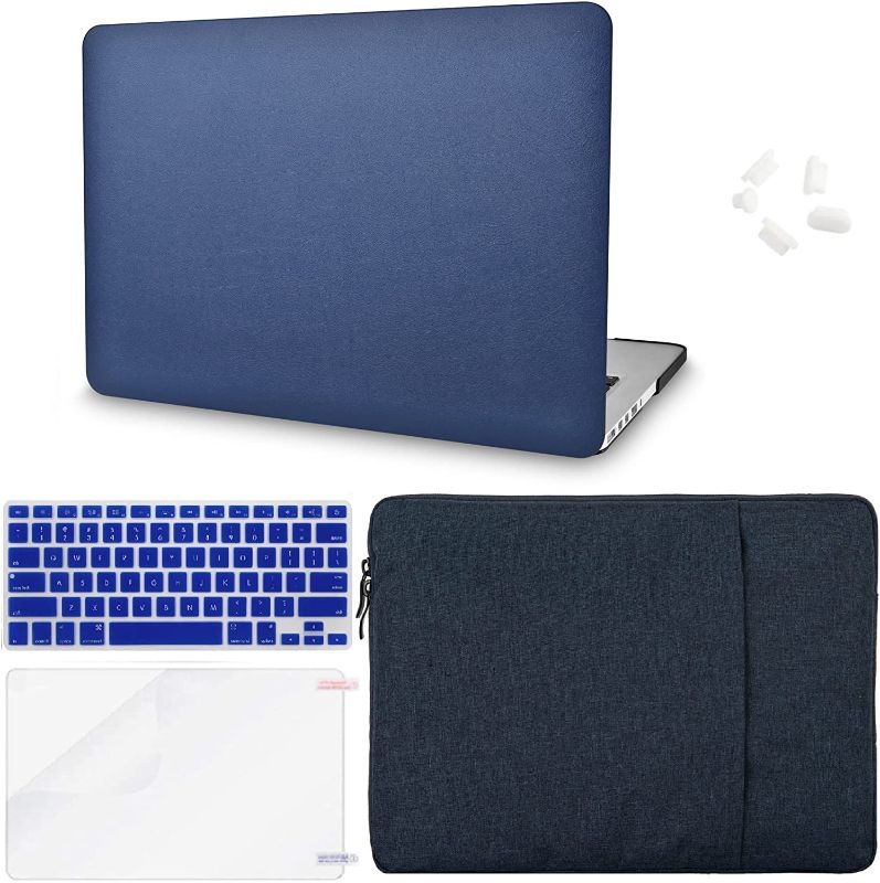 Photo 1 of KECC Compatible with MacBook Air 13'' Case2020 2019 2018 A1932 Retina Display + Touch ID ltalian Leather Hard Shell + Keyboard Cover + Sleeve + Screen Protector + Dust Plug (Dark Blue Leather)
