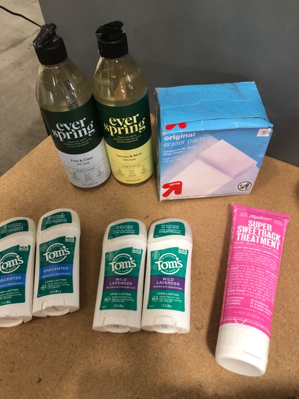 Photo 9 of **NON-REFUNDABLE**
HEALTH AND HYGEIN BUNDLE 
Free & Clear Liquid Dish Soap - 18 fl oz - Everspring AND Lemon & Mint, Original Eraser Pads - 6ct - up & up, 2 Tom's Unscented DEODRANT, 2.25 oz. 2 Tom's Wild Lavender, 2.25 Ounce, Miss Jessie's Super Sweetbac