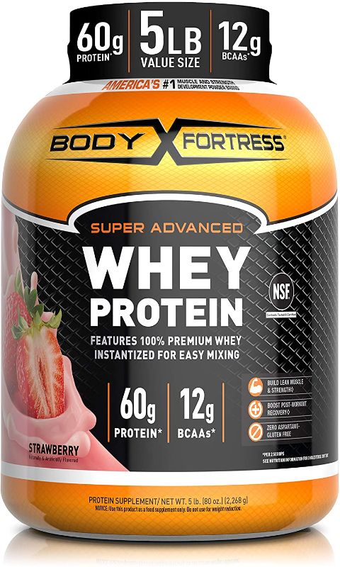 Photo 1 of **NON-REFUNDABLE**
 BEST BY 8/22
Body Fortress Whey Protein Powder 5 lb, Strawberry
