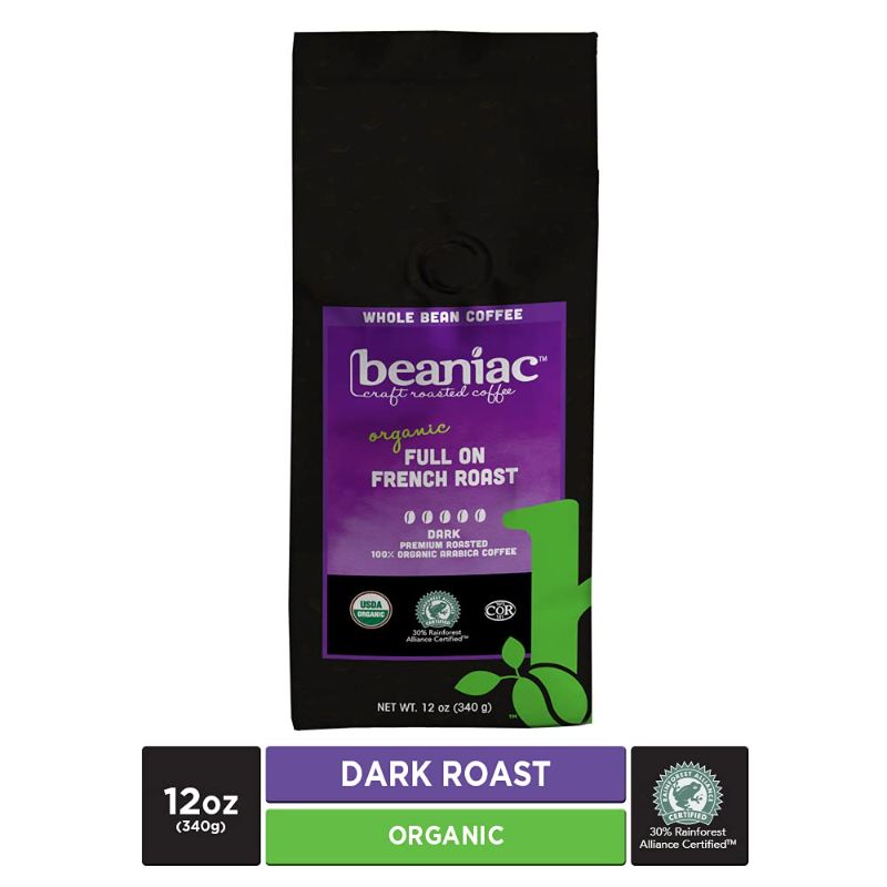 Photo 1 of ***NON-REFUNDABLE***
BEST BY 6/10/22
2 BAGS beaniac Organic Full On French Roast, Dark Roast, Whole Bean Coffee, Rainforest Alliance Certified Organic Arabica Coffee, 12 Ounce Bag
