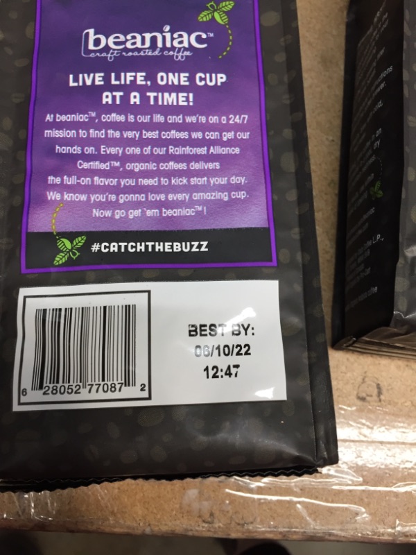 Photo 2 of ***NON-REFUNDABLE***
BEST BY 6/10/22
2 BAGS beaniac Organic Full On French Roast, Dark Roast, Whole Bean Coffee, Rainforest Alliance Certified Organic Arabica Coffee, 12 Ounce Bag
