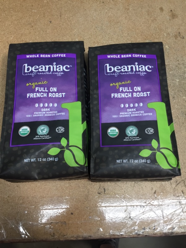 Photo 3 of ***NON-REFUNDABLE***
BEST BY 6/10/22
2 BAGS beaniac Organic Full On French Roast, Dark Roast, Whole Bean Coffee, Rainforest Alliance Certified Organic Arabica Coffee, 12 Ounce Bag
