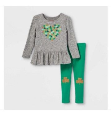 Photo 1 of Bundle of 2 
Toddler Girls' Shamrock Heart Long Sleeve Cozy Top and Leggings Set - Cat & Jack™ 4T 