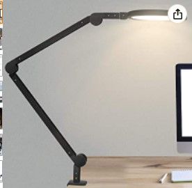 Photo 1 of Niulight LED Desk Lamp with Clamp, 12W Eye Caring Swing Arm Lamps, Dimmable, 6 Color Modes Modern Architect Table Light with Memory, Timer Function for Study, Reading, Work, Task, Office Black 