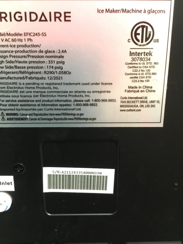 Photo 4 of Frigidaire EFIC245-SS EFIC245 3-in-1 Countertop Crunchy Chewable Nugget Style Dual Ice Crusher and Cube Maker, Makes 33 Pounds in 24 Hours, 2 Sizes, with Water Dispenser and Line-in, Stainless Steel