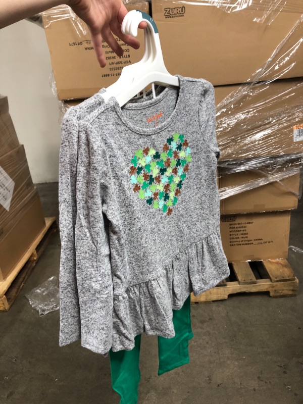 Photo 2 of 3 PACK: Toddler Girls' Shamrock Heart Long Sleeve Cozy Top and Leggings Set - Cat & Jack™ Gray 4T

