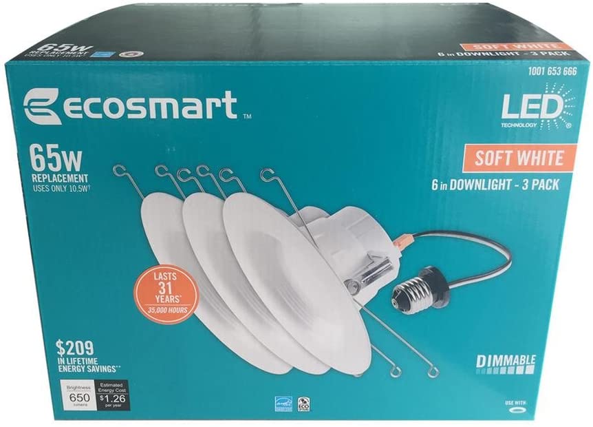 Photo 1 of Ecosmart 4 in. White Integrated LED Recessed Trim Soft White 4-Pack 65W

