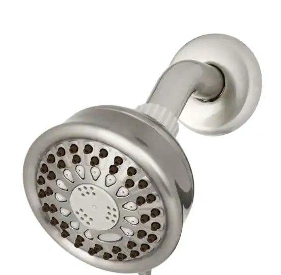 Photo 1 of **MISSING INSTALL COMPONENTS** Waterpik
5-Spray 3.8 in. Single Wall Mount Low Flow Fixed Shower Head in Brushed Nickel