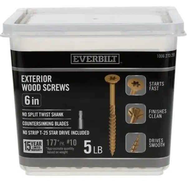 Photo 1 of **MISSING FEW** Everbilt
#10 x 6 in. Star Drive Flat Head Exterior Wood Screws (177-Pack)