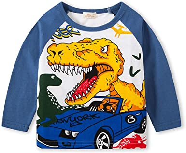 Photo 1 of Eocom Little Boys Long Sleeve Shirt (Blue, Dinosaur, 3T)