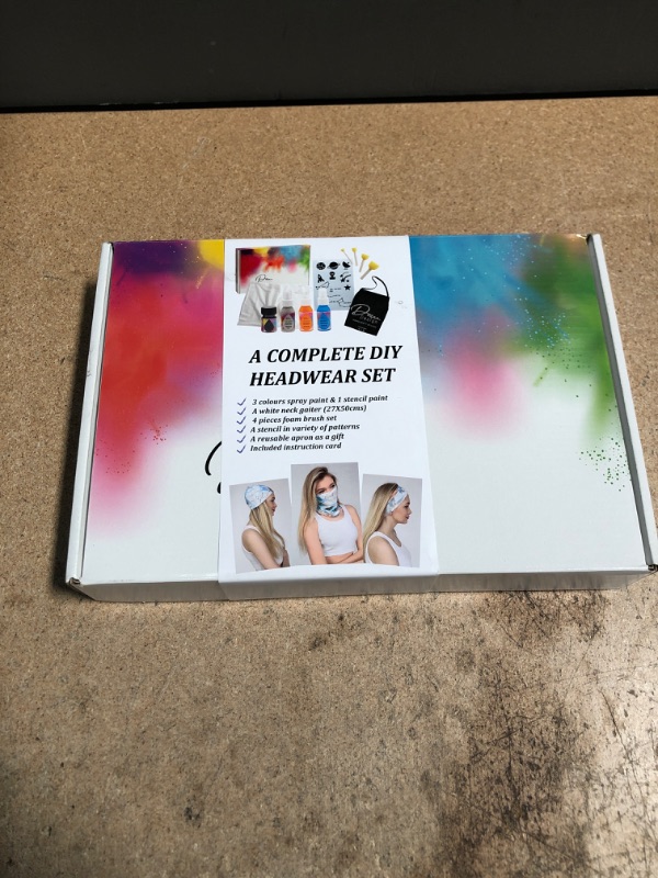 Photo 2 of Create Your Own Neck Gaiter in Tie Dye Fashion | 4 Colors Fabric Paint + 1 Space Theme Stencil + Tie Dye Kit + Apron 