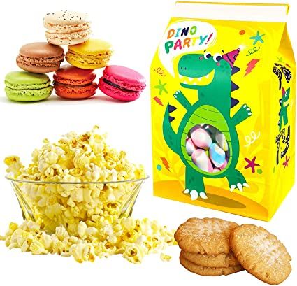 Photo 1 of 3 Packs of PigPotParty Dinosaur Party Gift Bags for Kids, Treat Goodie Snack Bags with Display Window, 24 Pcs Yellow Per Pack