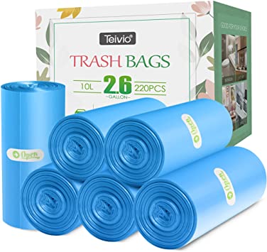 Photo 1 of 220 Counts Strong Trash Bags Garbage Bags by Teivio, Bin Liners, for home office kitchen, (Blue, 2.6 Gallon)