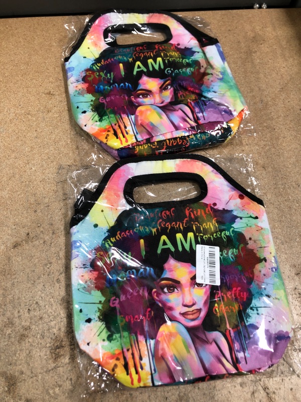 Photo 2 of 2 Packs of African American Women Lunch Bag Afro Black Girl Colorful Abstract Letter Hair Art Lunch Box Tote Bags for Woman Man Kids Cooler Bag Insulated Lunch Container