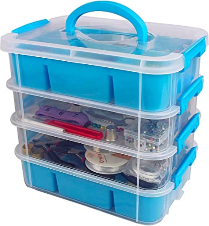 Photo 1 of Bins & Things Stackable Storage Container with Lids and 2 Trays - Blue - Craft Storage and Organizers - Bead and Yarn Box/Art Supply Organizer - Jewerly and Sewing - Lego Organizer