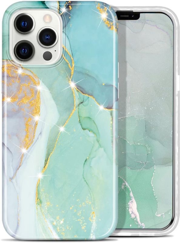 Photo 1 of LANYOS Compatible with iPhone 13 Pro (6.1 inch) Case, Ultra-Thin Gold Sparkle Glitter Marble Pattern Soft & Flexible Silicone Shockproof TPU Bumper Protective Cover (Mint Green) pack of 2
