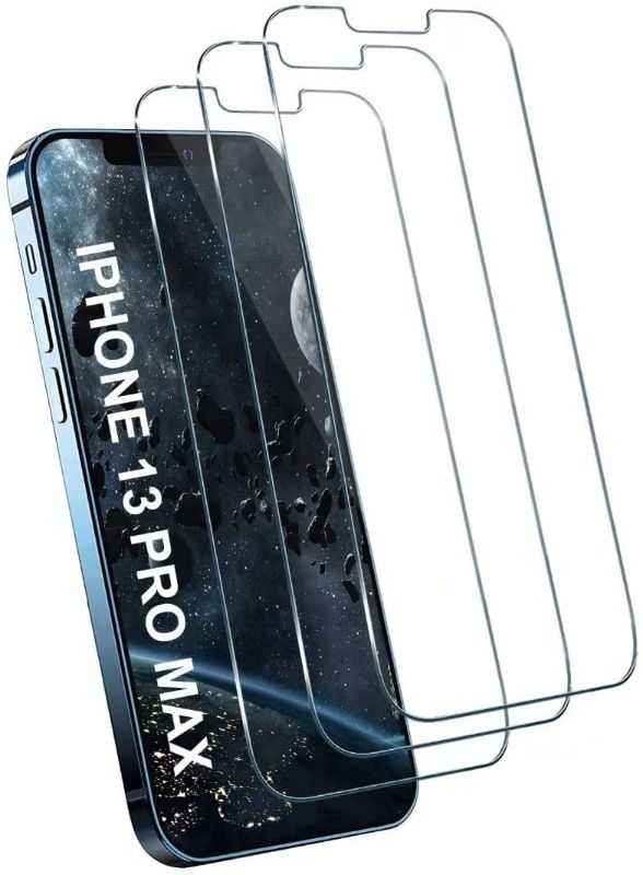Photo 1 of 2 PACK - [3 Pack] Glass Screen Protector for iPhone 13 Pro Max 5G, [Bubble-Free] [Anti-Scratch] [9H Hardness] [HD Clear] Premium Tempered Glass Film for iPhone 13 Pro Max 5G 6.7''
