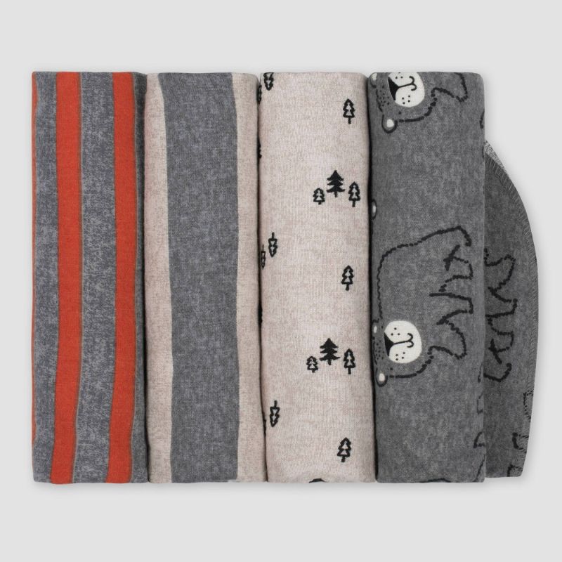 Photo 1 of 2 pack - Gerber Baby Boys' 4pk Bear Flannel Receiving Blankets - Gray/Light Brown
