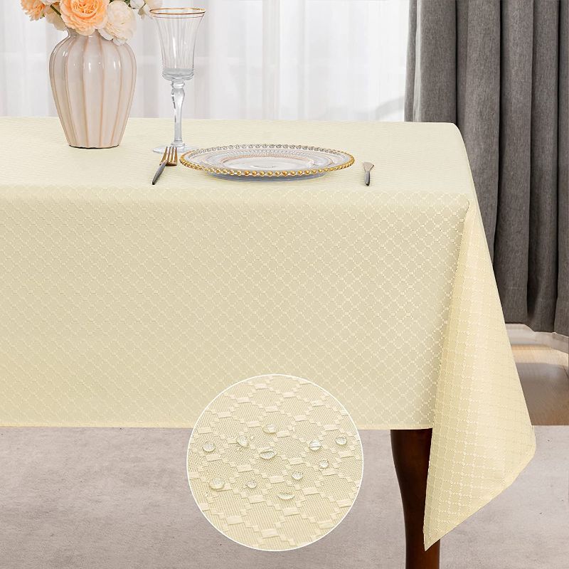 Photo 1 of 2ct Jacquard Table Cloth Oil-Proof Spill-Proof Wrinkle Resistant Tablecloths, 52 x 70 Inch, Beige