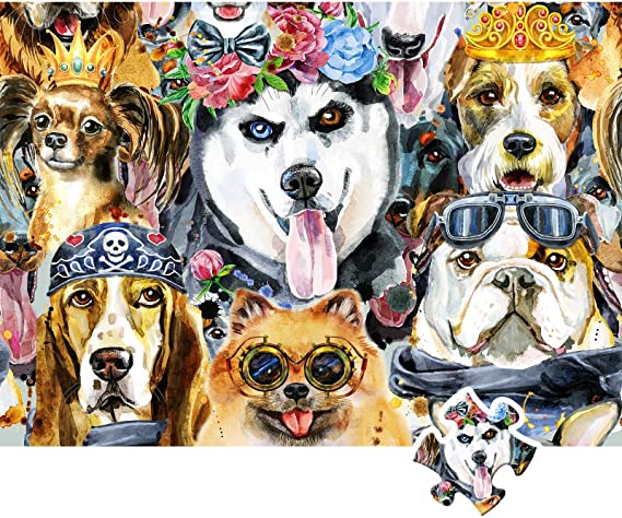 Photo 1 of 4-HXMARS Dogs Jigsaw Puzzles 1000-Pieces: Funny Puppy Jigsaw for Adults Teens, 27.5" L X 19.7" W
