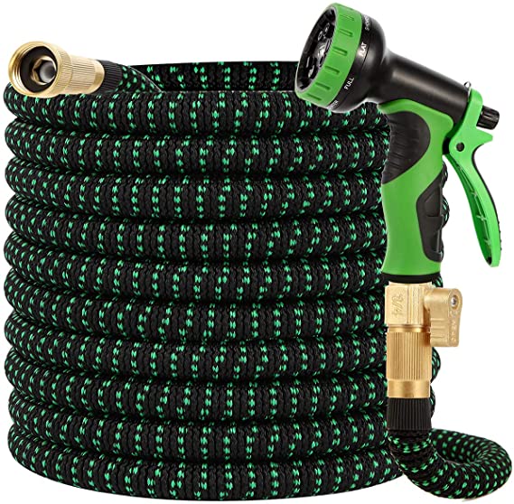 Photo 1 of  Garden Hose 100ft-Water hose with 9 Function Spray Nozzle and Durable 3/4 inch Solid Brass Fittings No Kink Flexible Lightweight Outdoor Long Retractable Hose Pipe Set
