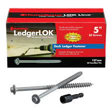 Photo 1 of 1/4 in. 5 in. LedgerLok Coarse Steel External Hex Drive, Flat Head Ledger Board Wood Screw Fasteners (50-Pack)