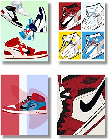 Photo 1 of PoyBux Design - AJ Wall Glossy Paper Art Poster Prints, Set of 4 (8''x10'') UNFRAMED, AJ Room Decor, Gym Shoes Art Sports Themed Wall Art For Boys Room Wall Decor ,Gift for Boys
