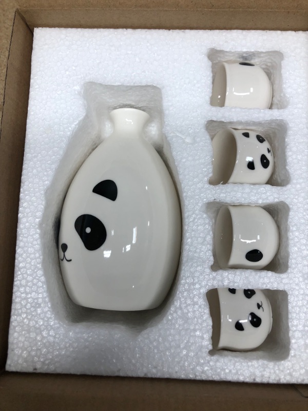 Photo 3 of 5-Piece Panda Ceramic Sake Set - Includes 1 Tokkuri Bottle & 4 Ochoko Cups for Hot or Cold Sake and Tea - White & Black - Microwave and Dishwasher Safe
