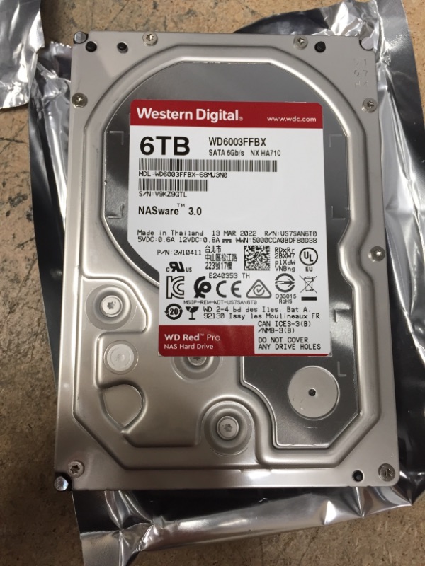 Photo 2 of Western Digital 6TB WD Red Pro NAS Internal Hard Drive HDD - 7200 RPM, SATA 6 Gb/s, CMR, 256 MB Cache, 3.5" - WD6003FFBX
