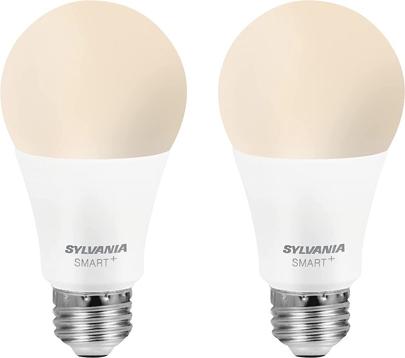 Photo 1 of 2 BOXES**
SYLVANIA Bluetooth Mesh LED Smart Light Bulb, One Touch Set Up, A19 60W Equivalent, E26, Soft White, Works with Alexa Only - 2 PK (75761)
