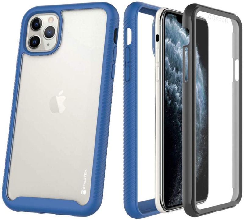 Photo 1 of BUNDLE OF 3 Robotek Compatible with iPhone 11 Pro Max Case, Built-in Screen Protector Full Body Heavy Duty Protection, Shockproof Clear Anti-Scratch Rugged Case for iPhone 11 Pro Max 6.5 Inch, 2BLUE, 1RED
