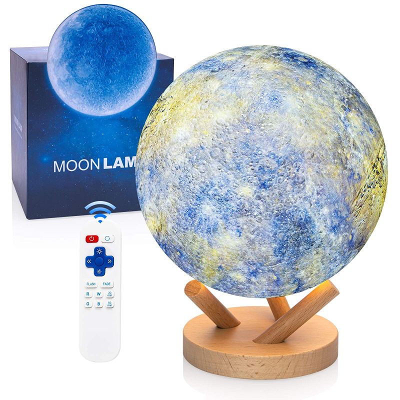 Photo 1 of Moon Lamp, GDREAMT Sliding Control Moon Night Light 18 Colors LED 3D Print Moon Light with Cool Stand, Timing/Remote Control USB Rechargeable