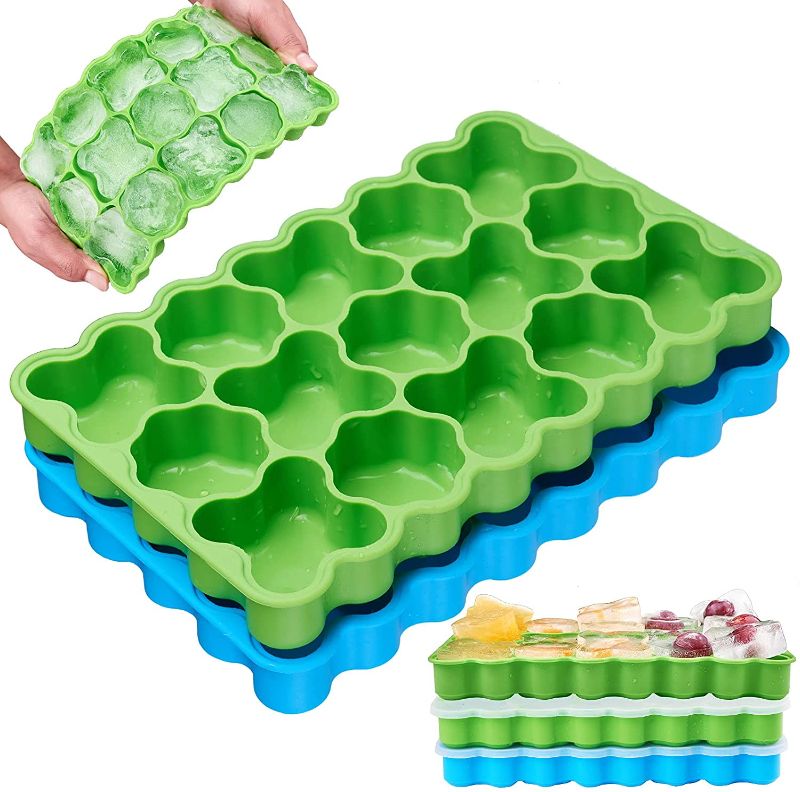 Photo 1 of Ice Cube Trays, Spightdex Ice Tray with Lids Removable & Anti-overflow, Silicone Ice Cube Tray Easy-Release, BPA Free, Flexible Ice Molds for Whiskey Cocktail Freezer Chilled Drinks
