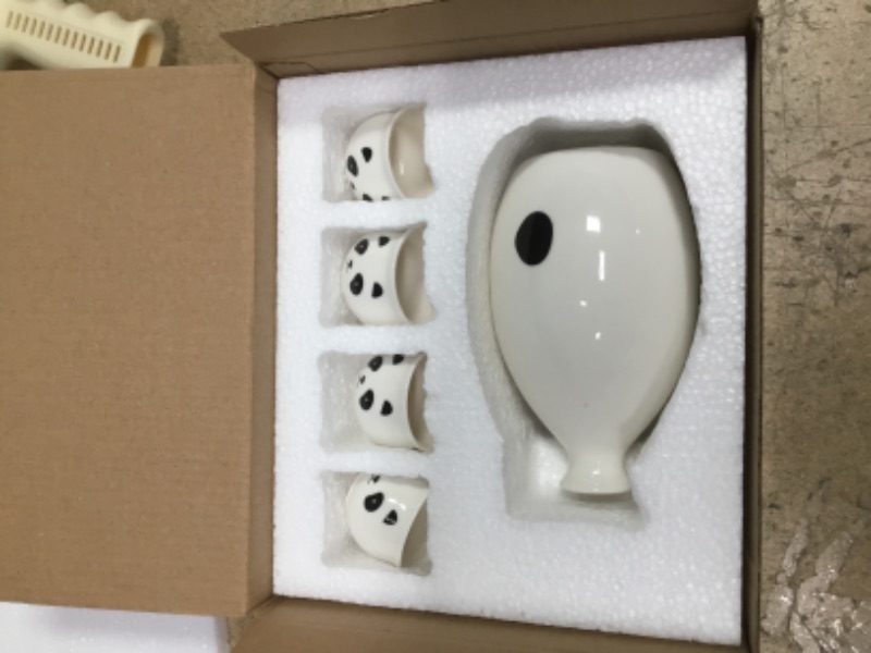 Photo 2 of 5-Piece Panda Ceramic Sake Set - Includes 1 Tokkuri Bottle & 4 Ochoko Cups for Hot or Cold Sake and Tea - White & Black - Microwave and Dishwasher Safe
