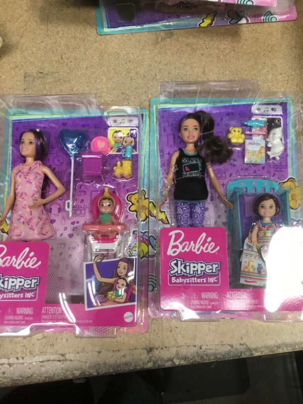 Photo 3 of BUNDLE OF 2 Barbie Skipper Babysitters Inc Dolls and Playset - Brown/Purple Hair