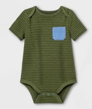 Photo 1 of Baby Boys' Striped Pocket Bodysuit - Cat & Jack™ Olive Green SZ18M