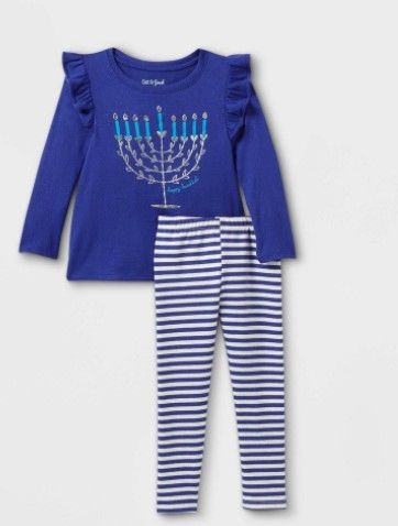 Photo 1 of 6 PACK: Toddler Girls' Menorah Long Sleeve Top & Striped Leggings Set - Cat & Jack™ 2T
