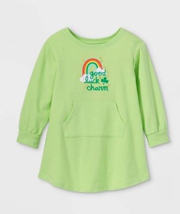 Photo 1 of BUNDLE OF 6, Toddler Girls' 'Good Luck Charm' Long Sleeve Dress - Cat & Jack™ Green SZ 5T

