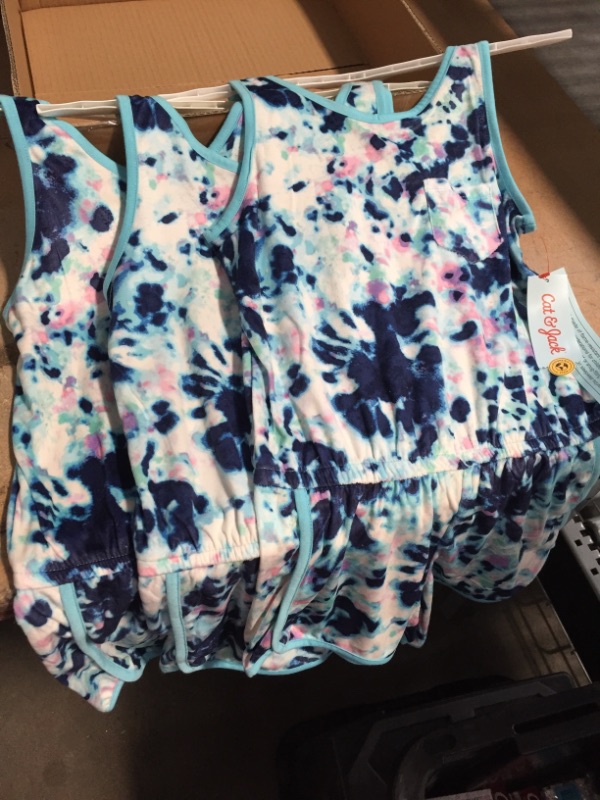 Photo 2 of Girls' Tie-Dye Tank Pajama Romper - Cat & Jack™ Blue, L (3 Pack)
