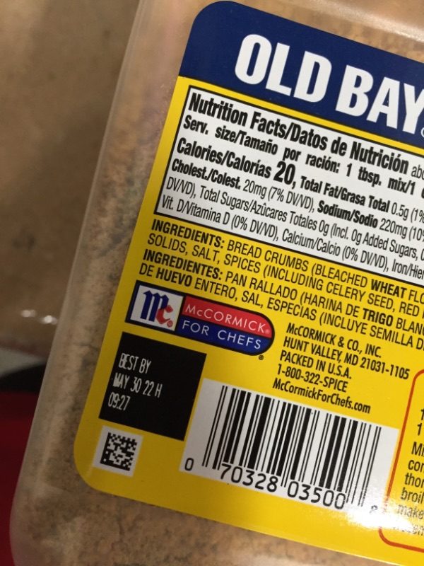 Photo 3 of *EXPIRED May 2022, NON REFUNDABLE*
OLD BAY Crab Cake Classic Seasoning Mix, 5 lb - One 5 Pound Container of Crab Cake Seasoning with Premium Blend of Bread Crumbs and Herbs to Make Extraordinary Crab Cakes
