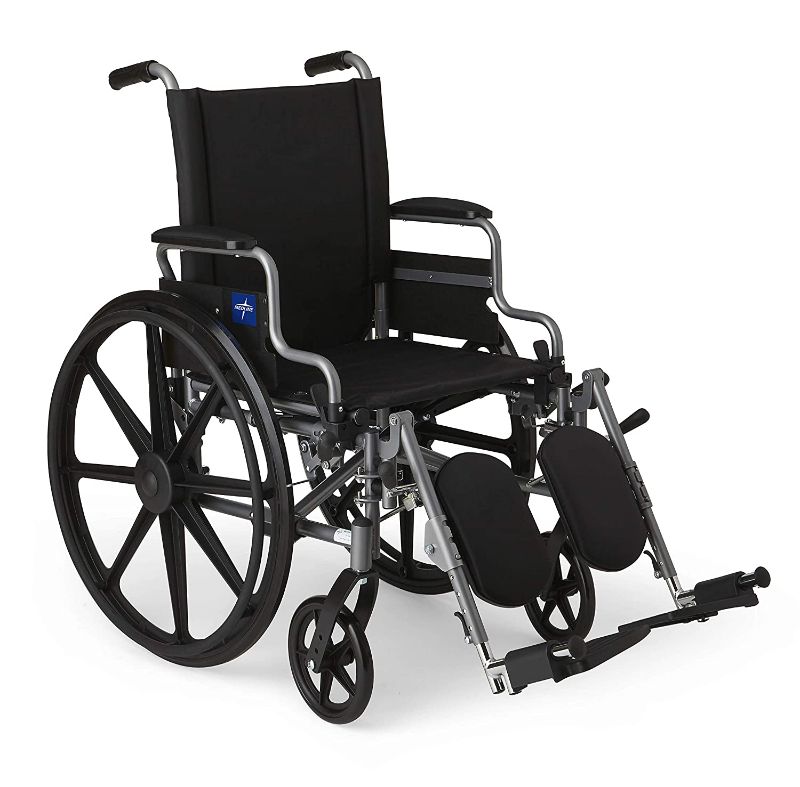 Photo 1 of  Medline Lightweight & User-Friendly Wheelchair With Flip-Back, Desk-Length Arms & Elevating Leg Rests for Extra Comfort, Gray, 18 Seat

