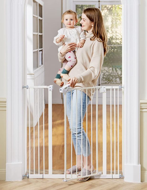 Photo 1 of  InnoTruth Extra Tall Baby Gate for Stairs and Doorways, 29”to 39.6” Adjustable Width with 36”Height,Dog Gate with Wall Pressure Mounted Frame, Auto Close Baby Gates for Toddler and Pet, White
