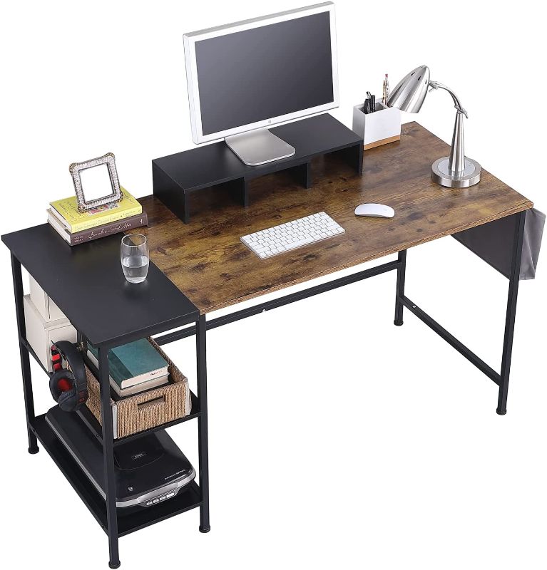 Photo 1 of ***PARTS ONLY*** 55" Computer Desk with Monitor Stand Storage Shelves, Ohuhu 2-Tier Industrial Home Office Writing Study Desks with Storage Bag and Hooks Laptop Work Table for Gaming Bedroom Living Room
