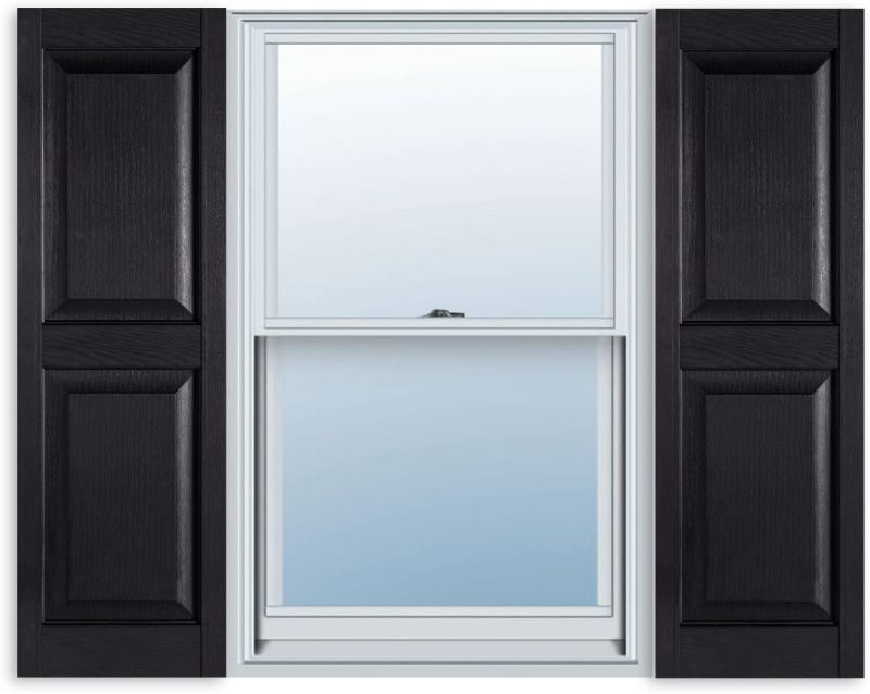 Photo 1 of 15 Inch x 59 Inch Standard Raised Panel Exterior Vinyl Shutter, Black (Pair)
