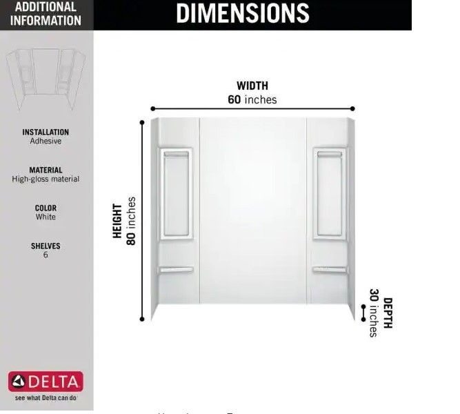 Photo 1 of 
Delta Galiant 60 in. W x 80 in. H Five Piece Glue Up Tub Surrounds in High Gloss White
