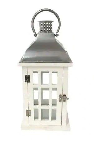 Photo 1 of 14 in. White Wood and Steel Outdoor Patio Lantern- 4PK
