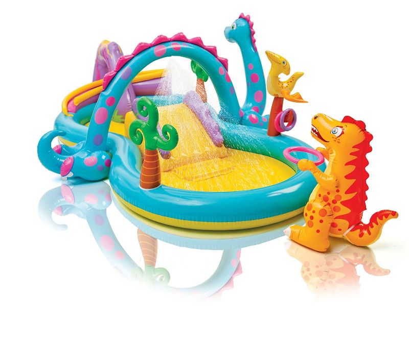 Photo 1 of ***PARTSONLY***
SKEDIZ Inflatable Dragon Dino-land Play Center Swimming Pool Bath Tub with Inbuilt Water Spray 
unable to test// dirty, missing components.