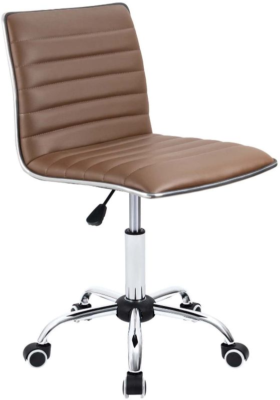 Photo 1 of Mid Back Task Chair, Low Back Leather Swivel Office Chair, Computer Desk Chair Retro with Armless Ribbed (Brown)