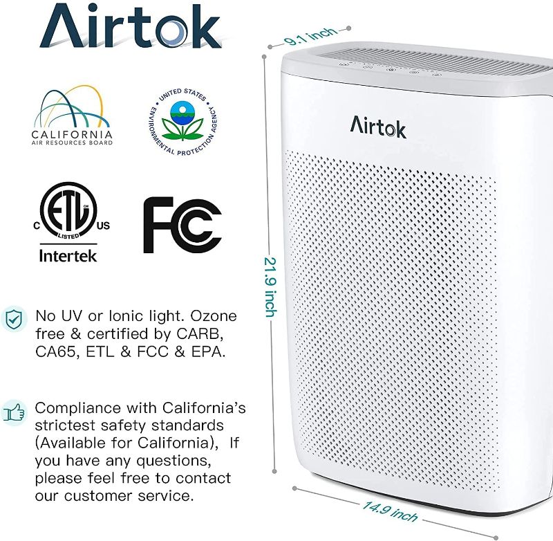 Photo 1 of AIRTOK Hepa Air Purifiers for Home Large Room and Bedroom up to 1100 ft² H13 True Filter 100% Ozone Free Air Cleaner for Smokers, Pet and Allergies Remove 99.99%Allergens, Dust, Odor, Smoke, Pollen (Available for California)
