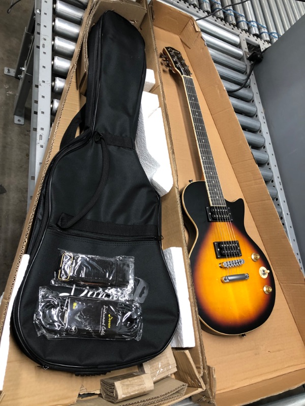 Photo 2 of Donner 39 Inch LP Electric Guitar Solid Body Beginner Kit Sunburst Full Size, with Bag, Strap, Cable, for Beginner,DLP-124S
